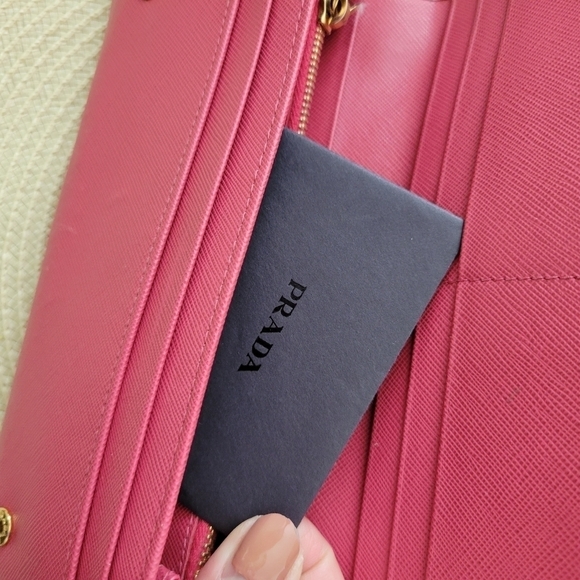 Prada Saffiano Fiocco Leather Bow Continental Flap Wallet Pink Peonia - Picture 12 of 14
